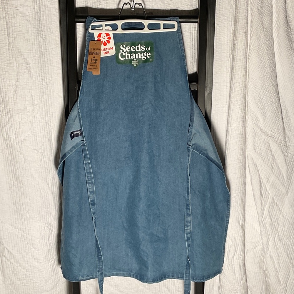 Artisan Blue Denim Kitchen Apron “Seeds of Change”